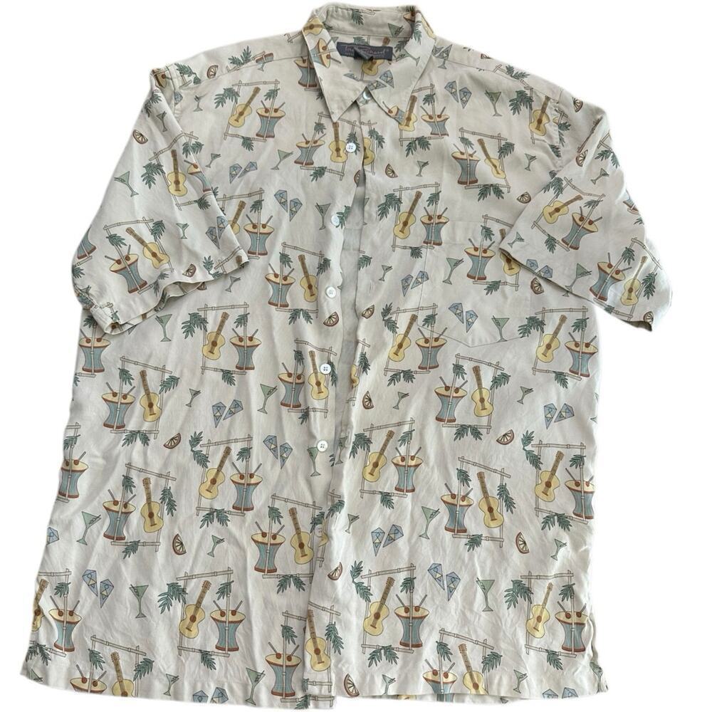 Tori Richard Men's Multicolor Silk Guitar Drum Martini Button Up Shirt Size XL